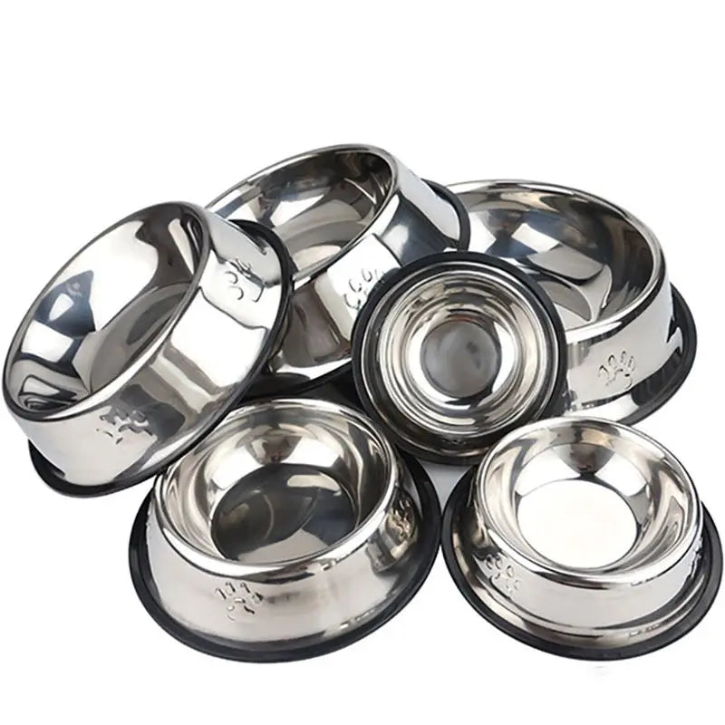 Paw Stainless Steel Skidproof Pet Bowl Set - Anti-Ant Design for Dogs and Cats, Available in 6 Sizes