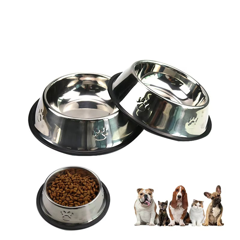 Paw Stainless Steel Skidproof Pet Bowl Set - Anti-Ant Design for Dogs and Cats, Available in 6 Sizes