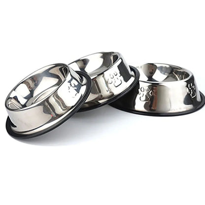 Paw Stainless Steel Skidproof Pet Bowl Set - Anti-Ant Design for Dogs and Cats, Available in 6 Sizes
